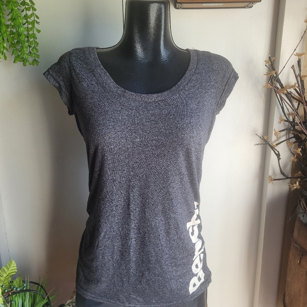 Bench Women's Short Sleeve Heather Charcoal Blue-Gray Tee with Side Logo